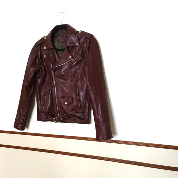 Burgundy Leather Moto Jacket - Picture 6 of 6
